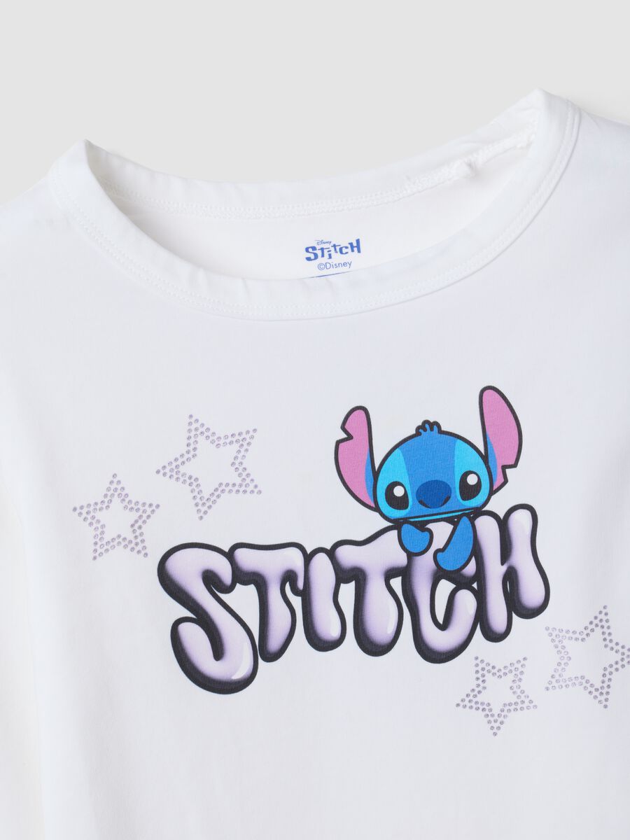 T-shirt bianca in cotone elasticizzato con stampa Lilo & Stitch_1
