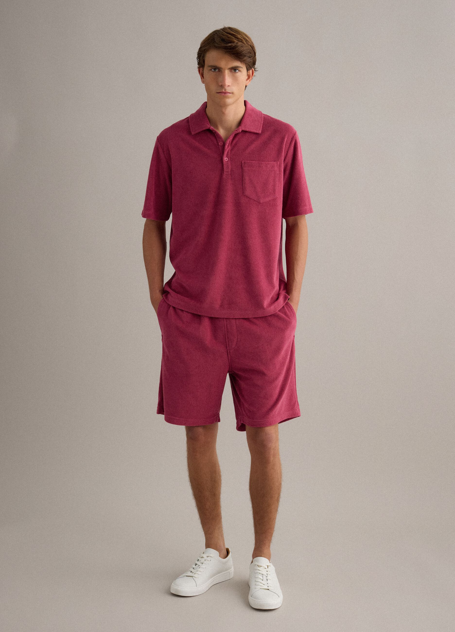 Red cotton-blend polo shirt