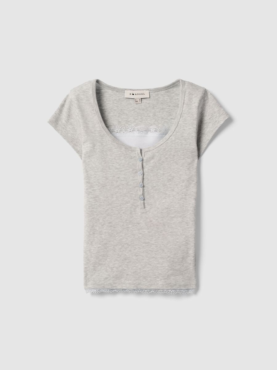 T-shirt in misto cotone grigia regular fit con dettagli in pizzo_4