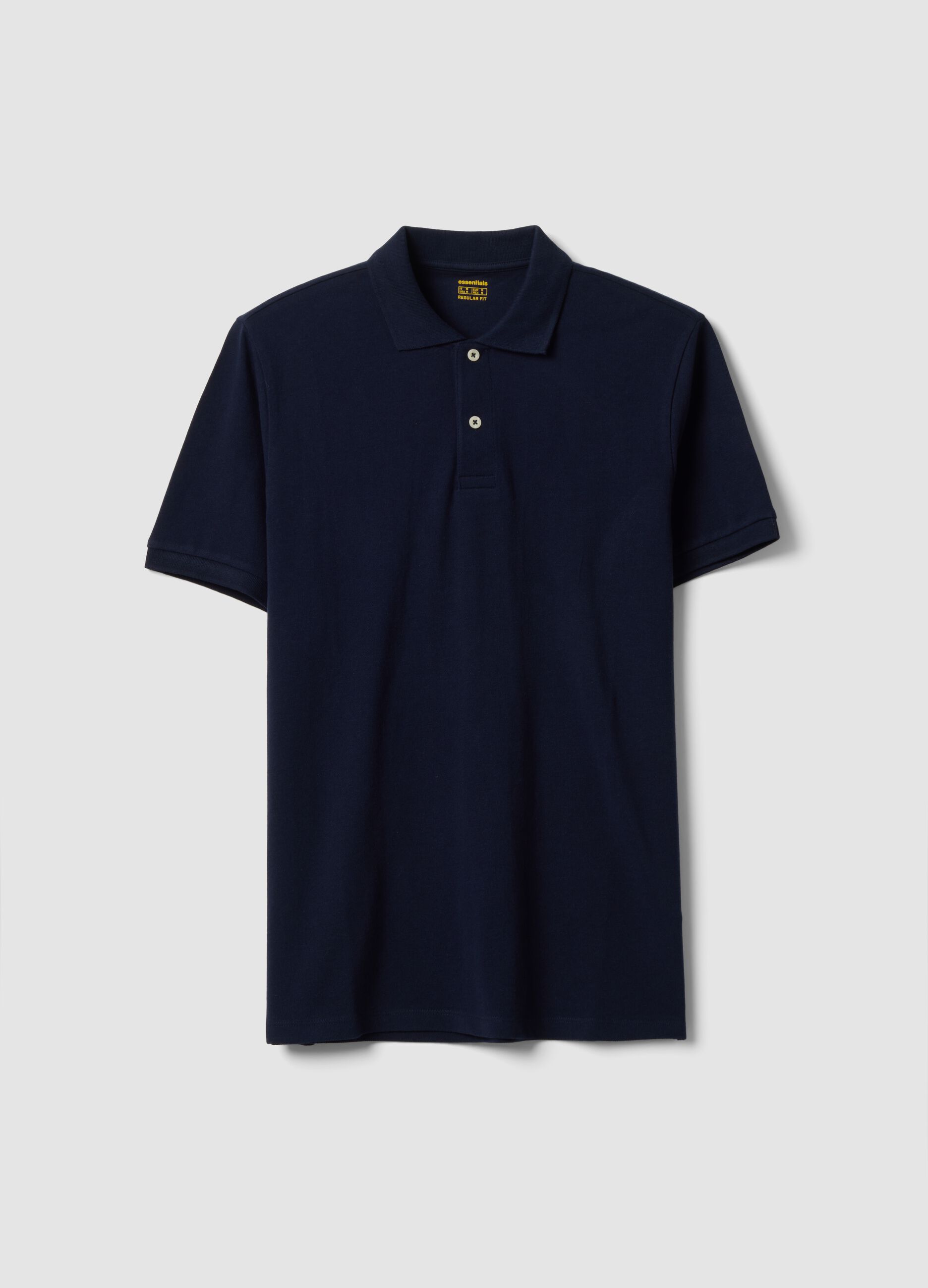 Blue pure cotton piqu&eacute; polo shirt with classic collar, regular fit