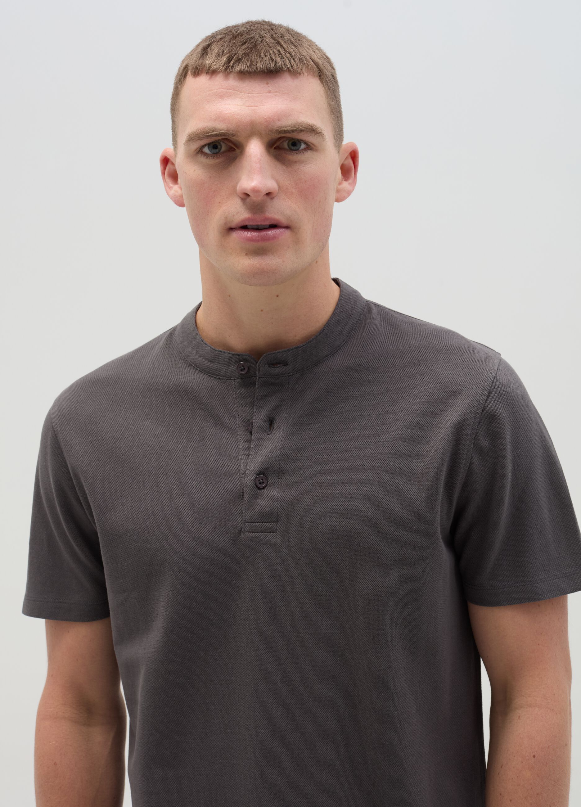 Piquet polo shirt with Mandarin collar