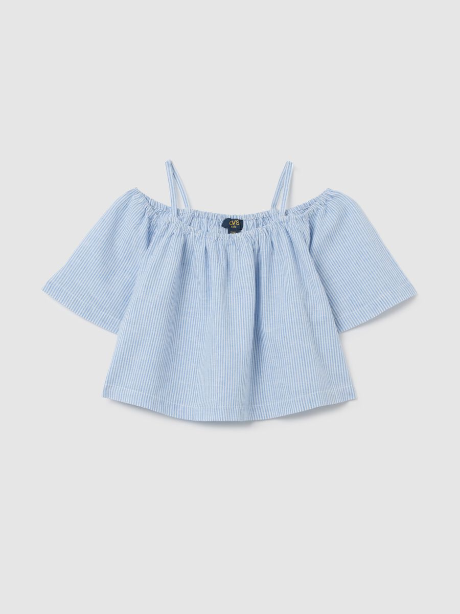 Girls' multicolour regular fit cotton blend blouse with off-the-shoulder design_0