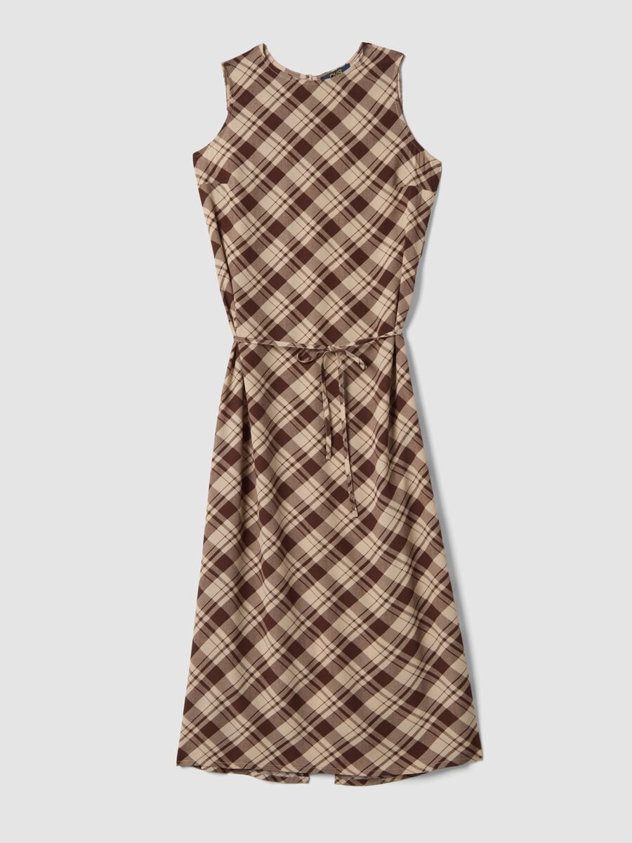 Brown checked pure viscose midi dress, regular fit_4