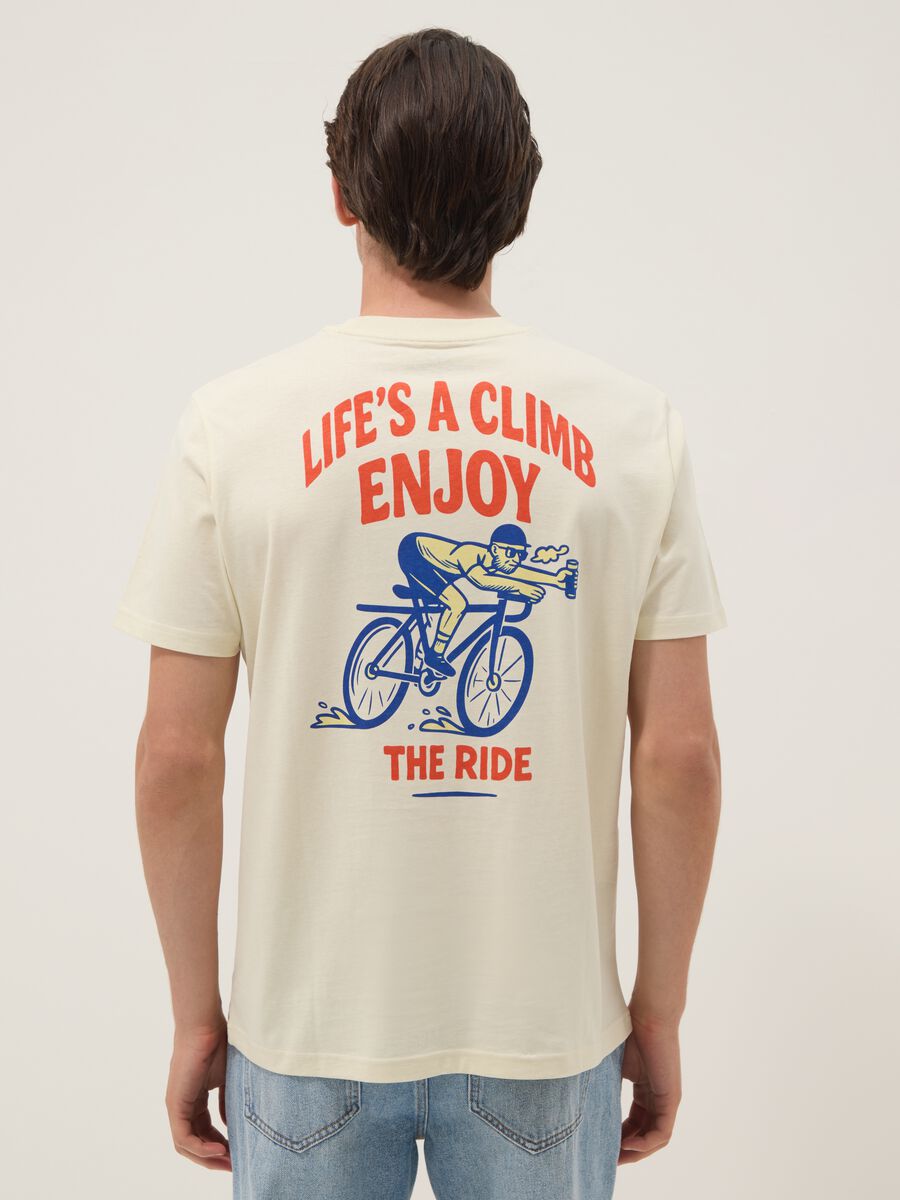 Beige pure cotton jersey T-shirt with slogan, regular fit_2