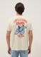 Beige pure cotton jersey T-shirt with slogan, regular fit_2