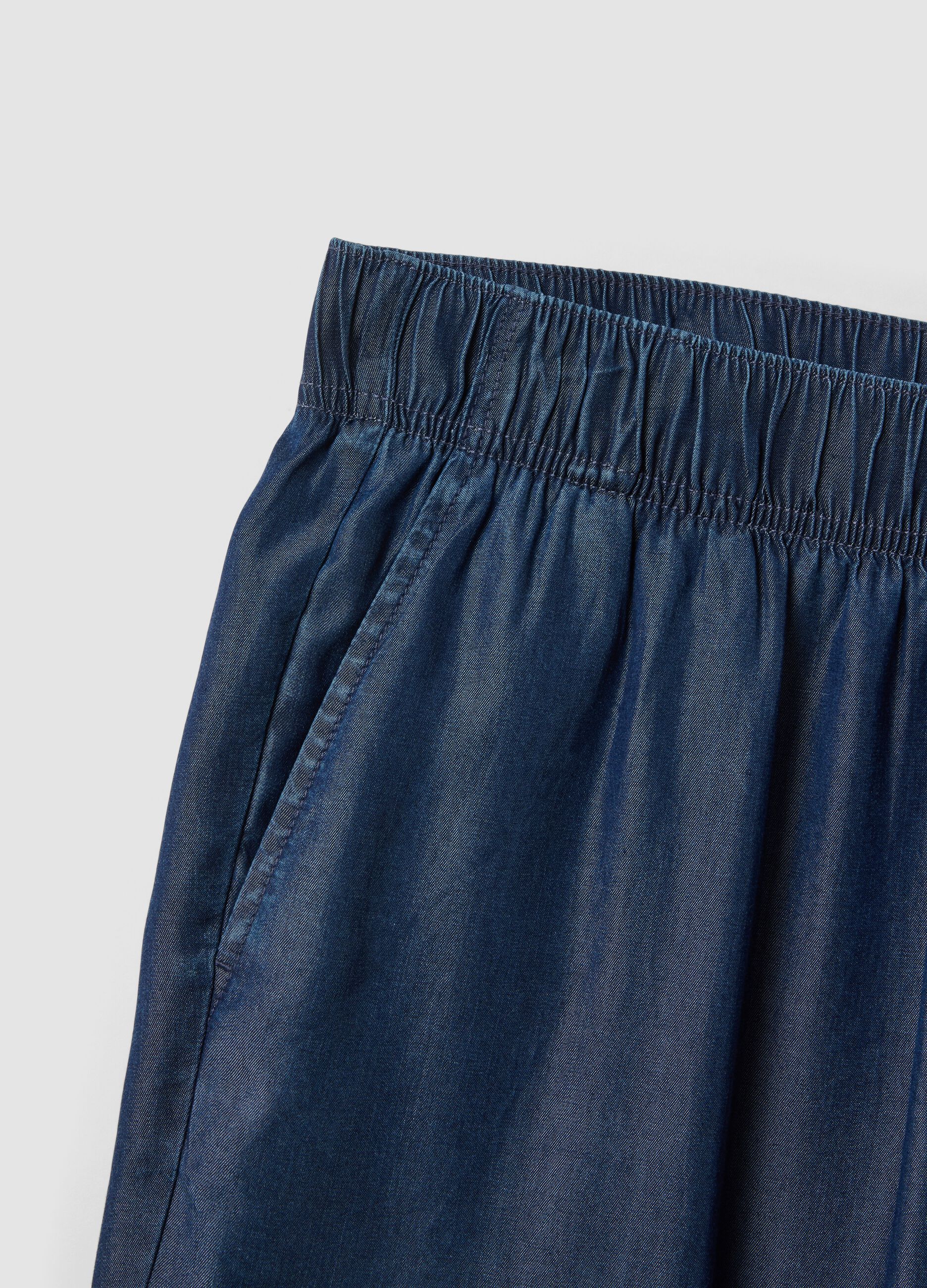 Blue pure lyocell trousers with elasticated waist, regular fit