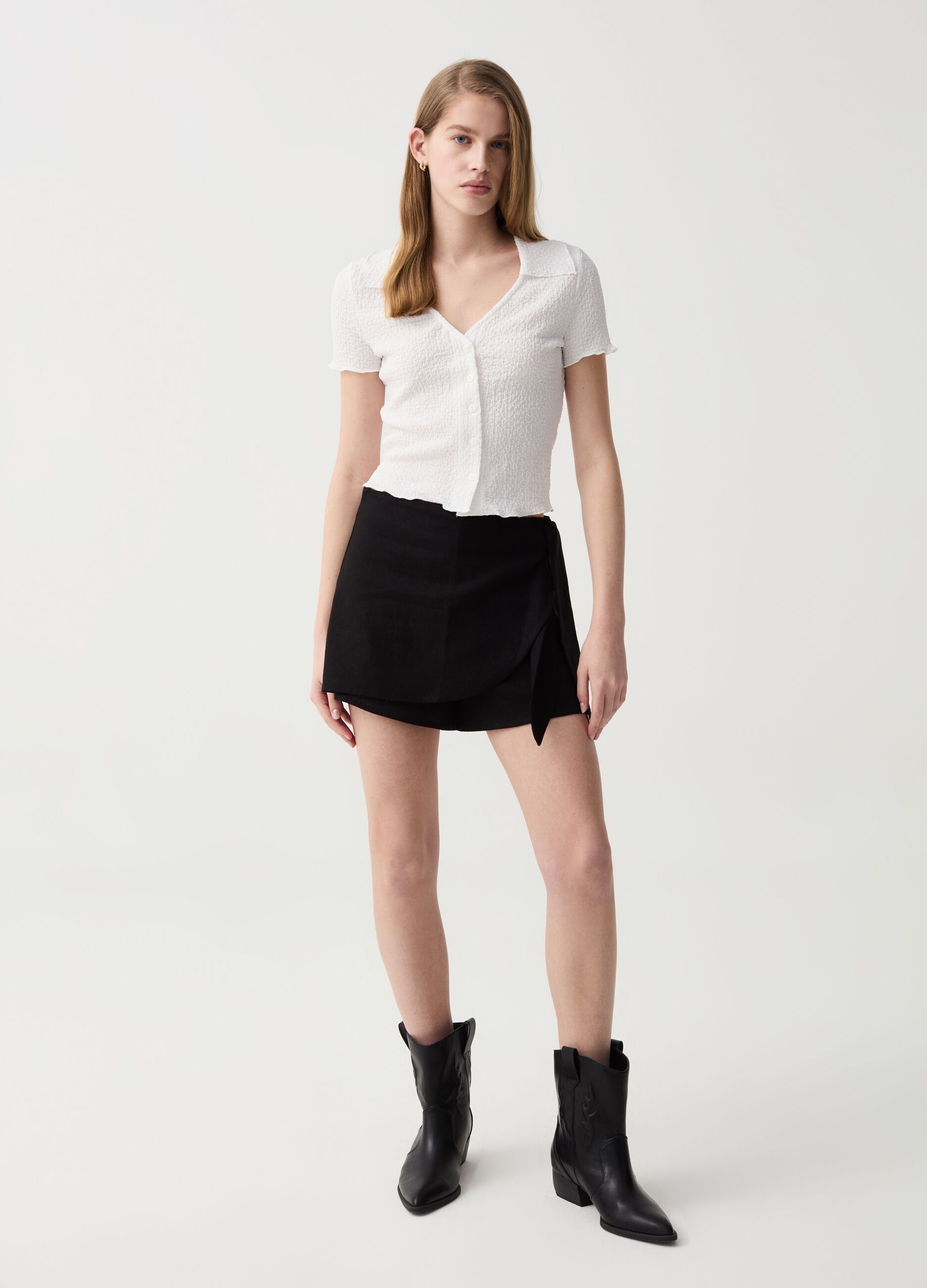 Skort in lino e viscosa