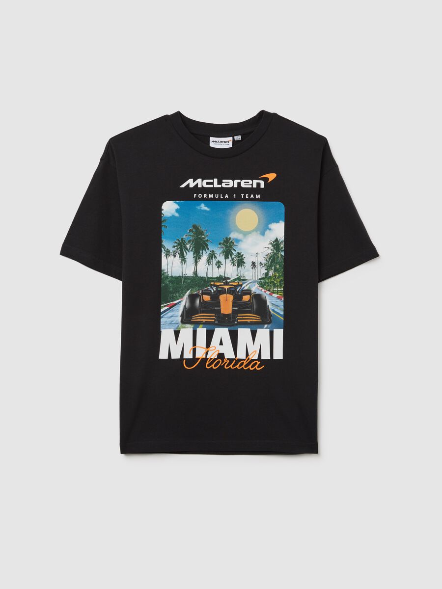 Black cotton T-shirt with McLaren Miami Florida print_3