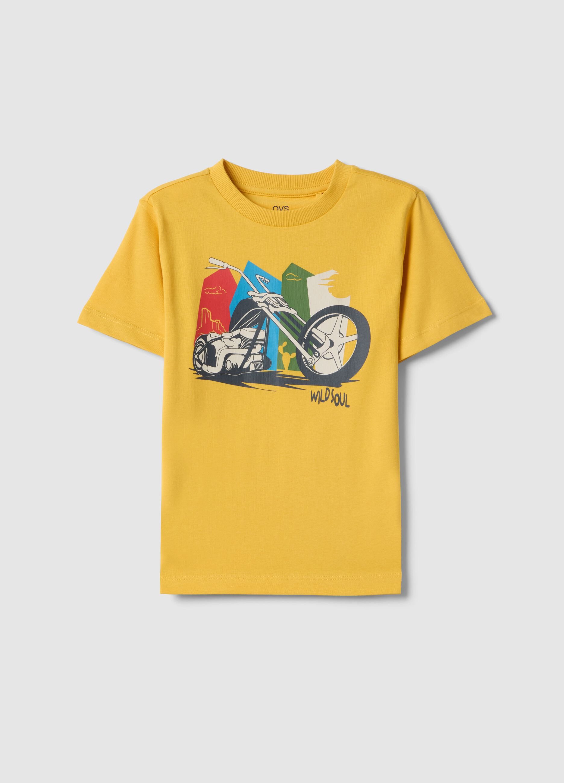 Yellow pure cotton regular fit t-shirt for kids with print