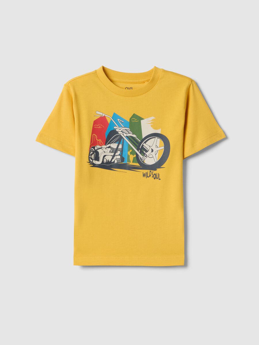 Yellow pure cotton regular fit t-shirt for kids with print_0