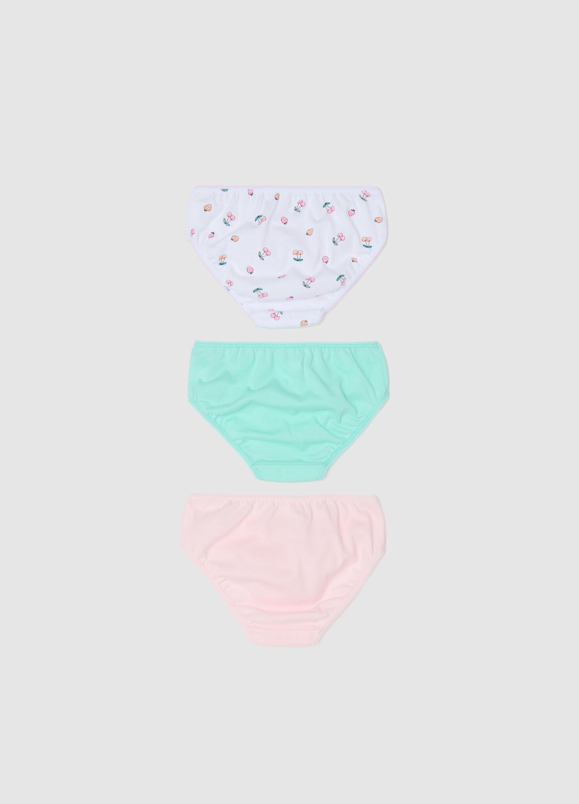 Three-pack pink and green organic cotton briefs with bow and print