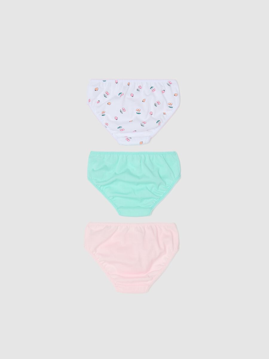 Three-pack pink and green organic cotton briefs with bow and print_1