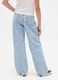 Pantaloni wide leg in denim floreale_2
