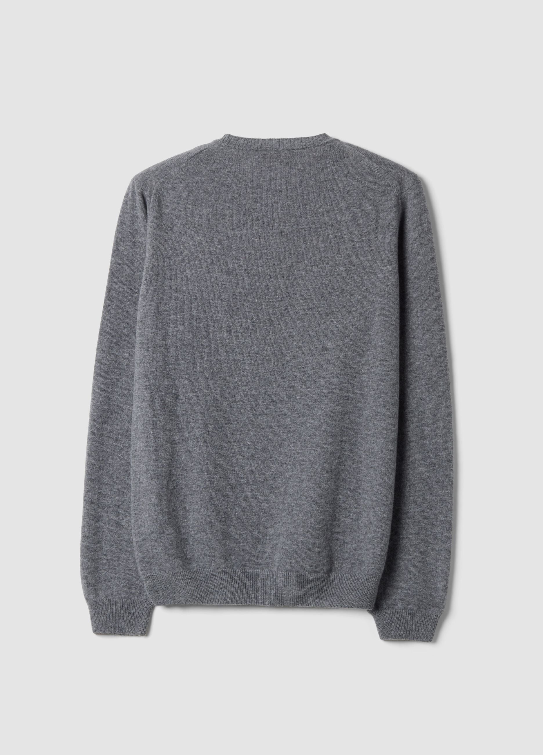Grey pure lambswool crew-neck jumper, regular fit