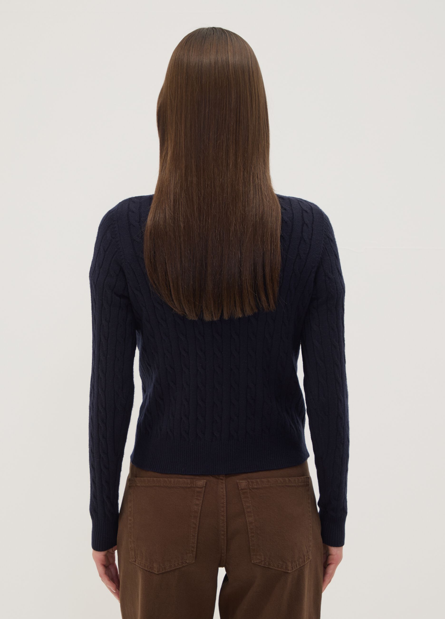 Navy cable-knit crew-neck jumper, regular fit