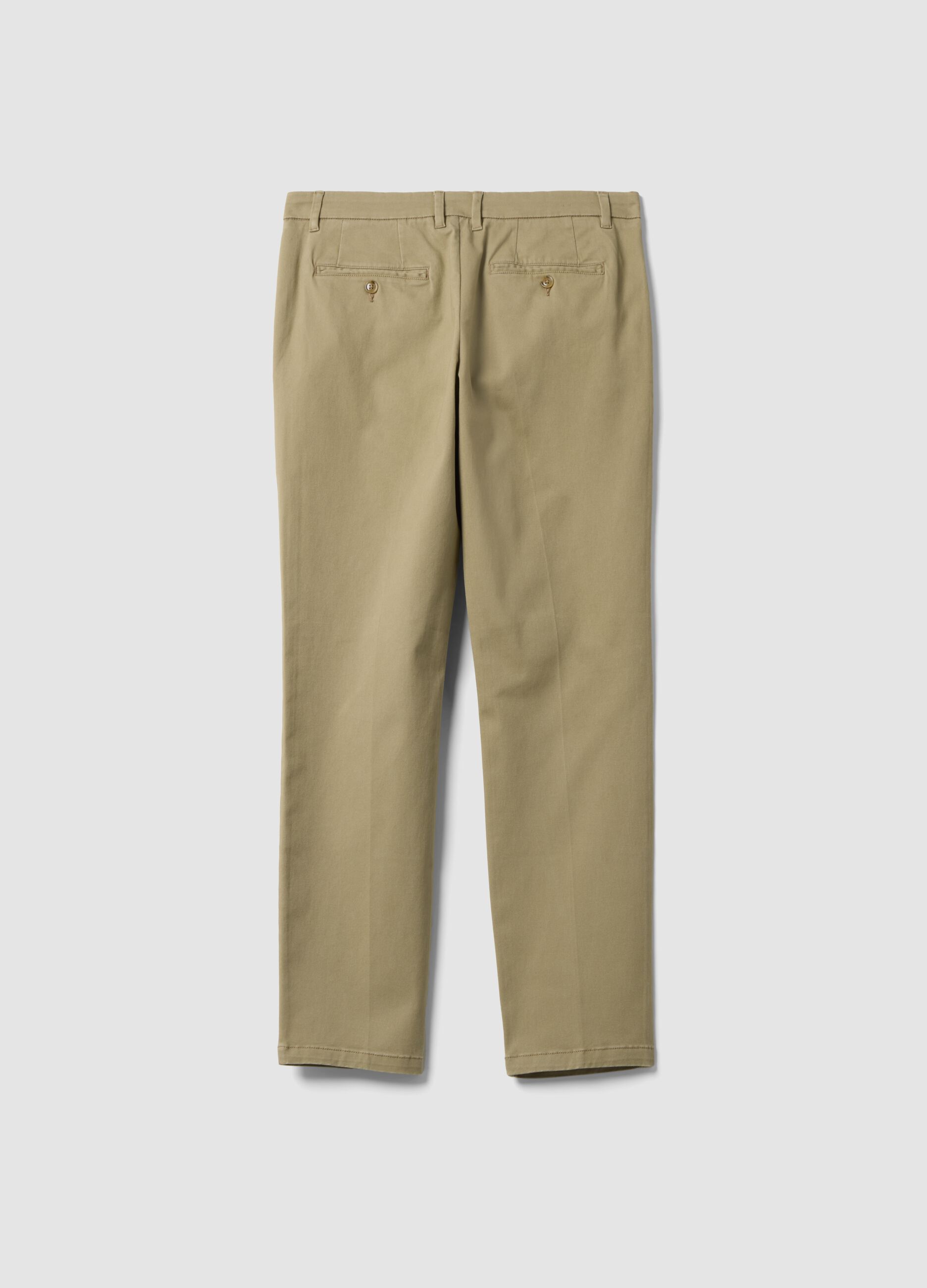 Pantaloni chino beige in twill di cotone elasticizzato slim fit