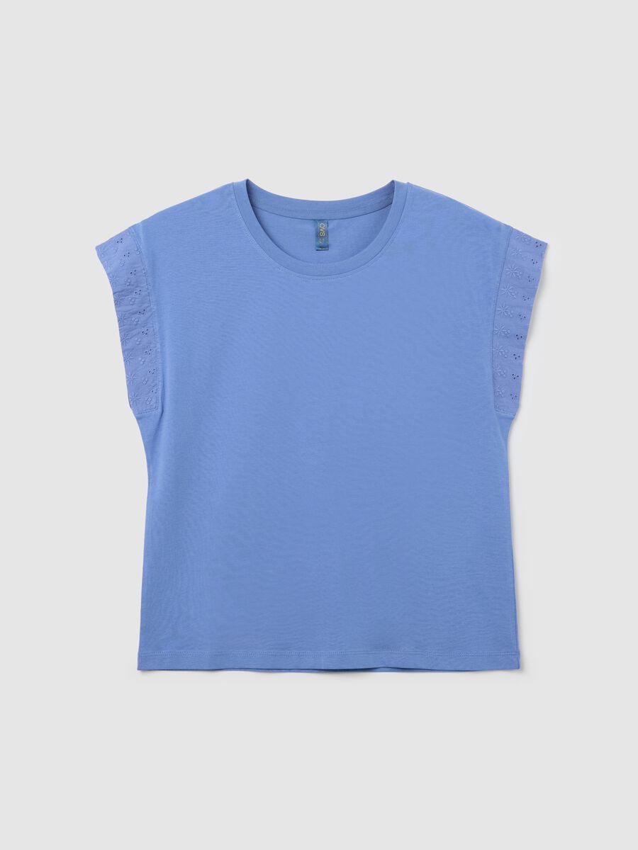 Blue pyjama top with short sleeves in broderie anglaise_4