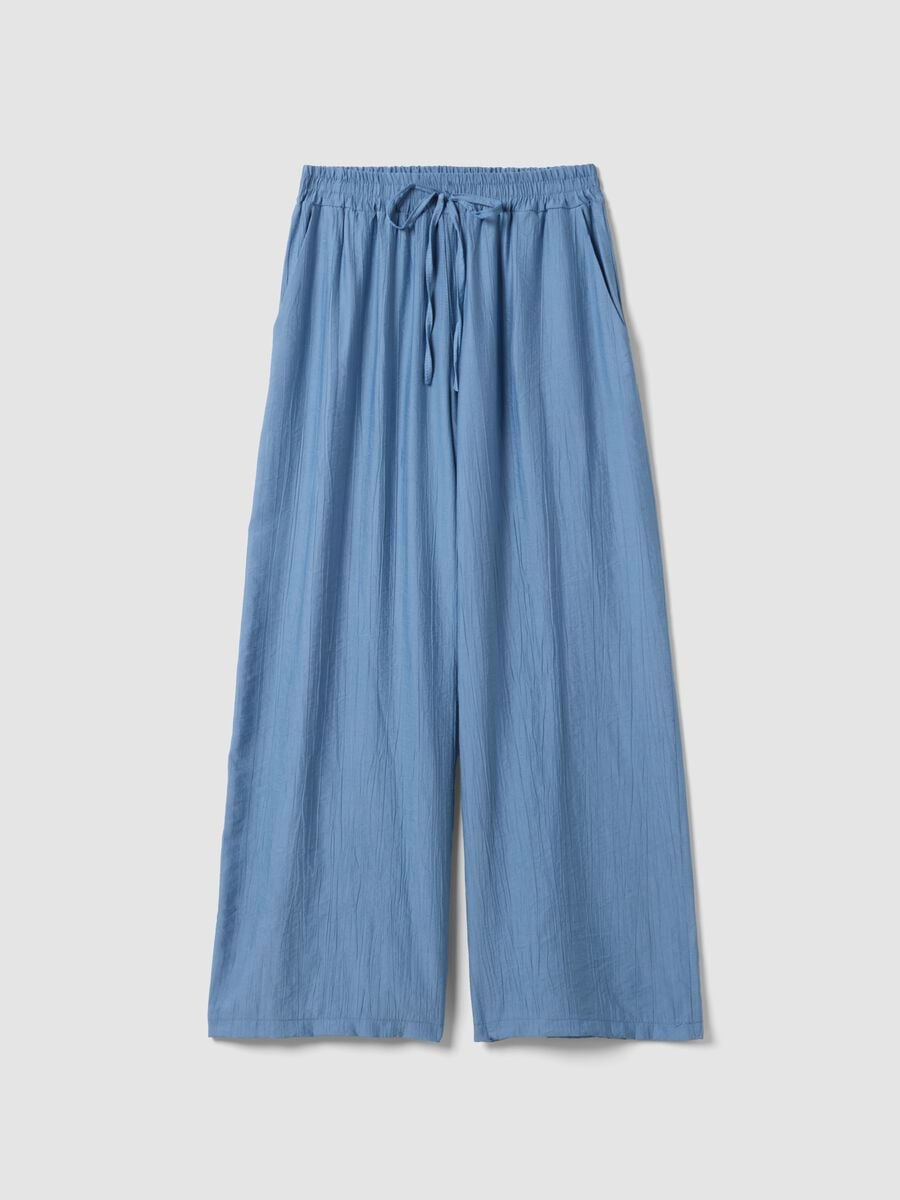 Pantaloni azzurri palazzo in misto viscosa regular fit_4