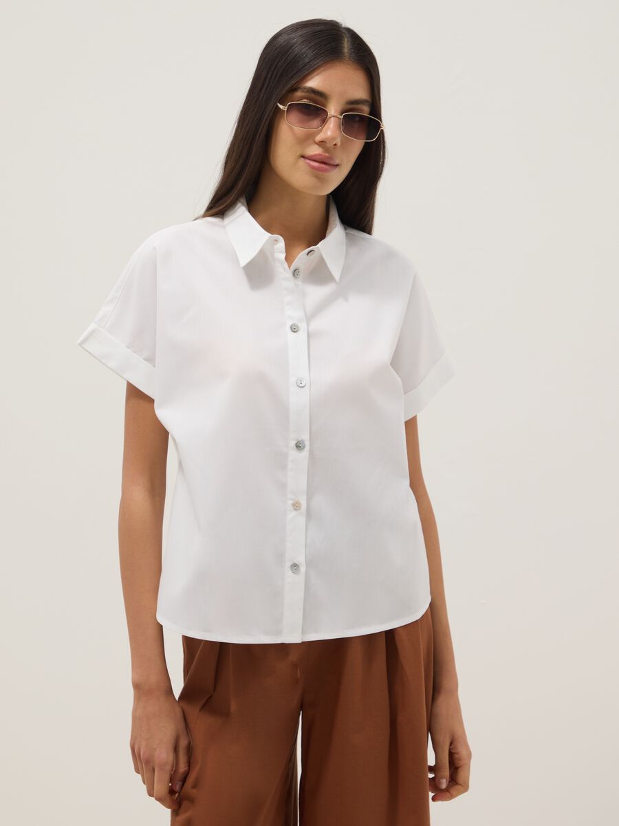 White pure cotton short-sleeve regular-fit shirt_0