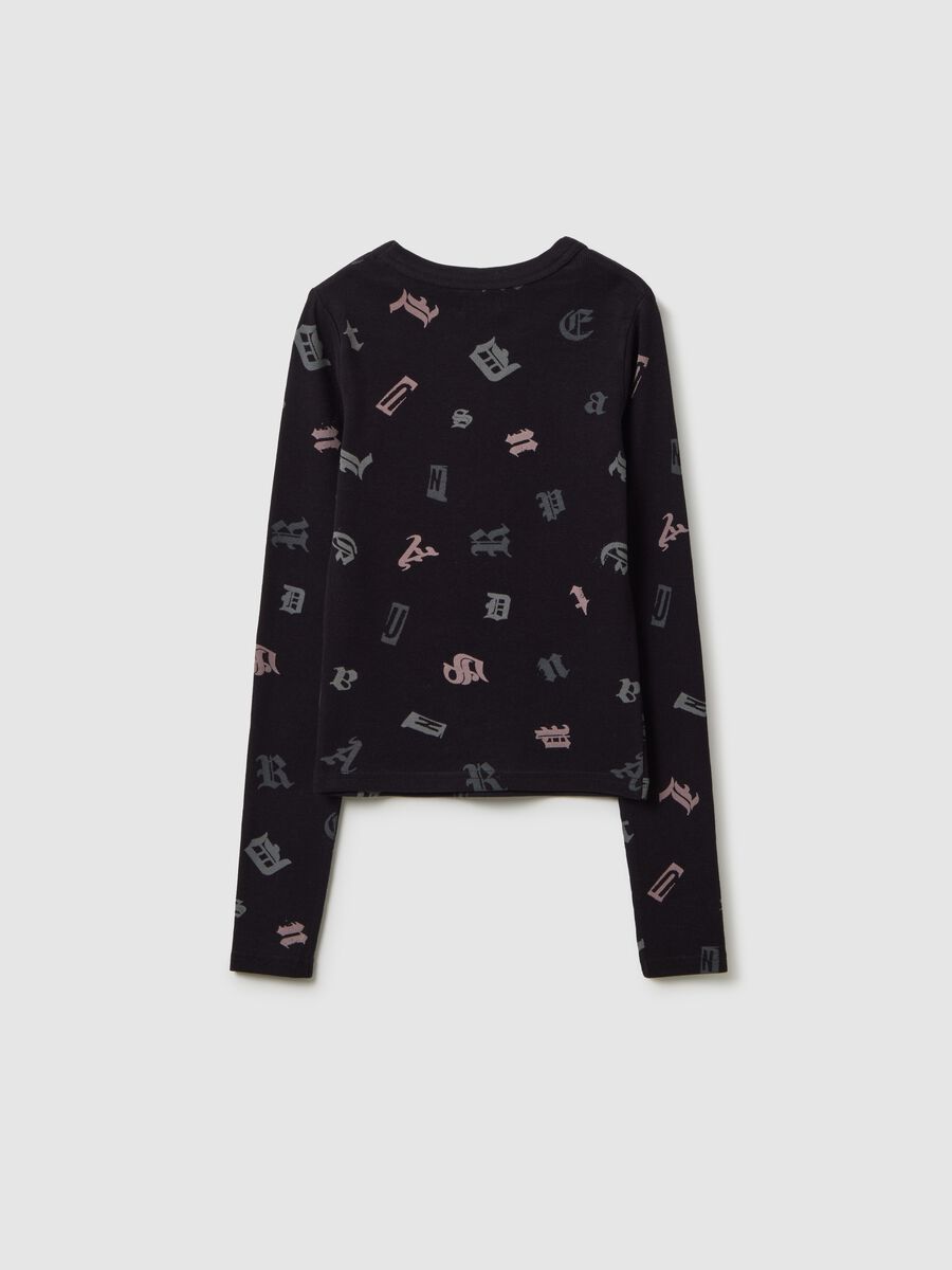 T-shirt da ragazza in cotone elasticizzato nero regular fit_4