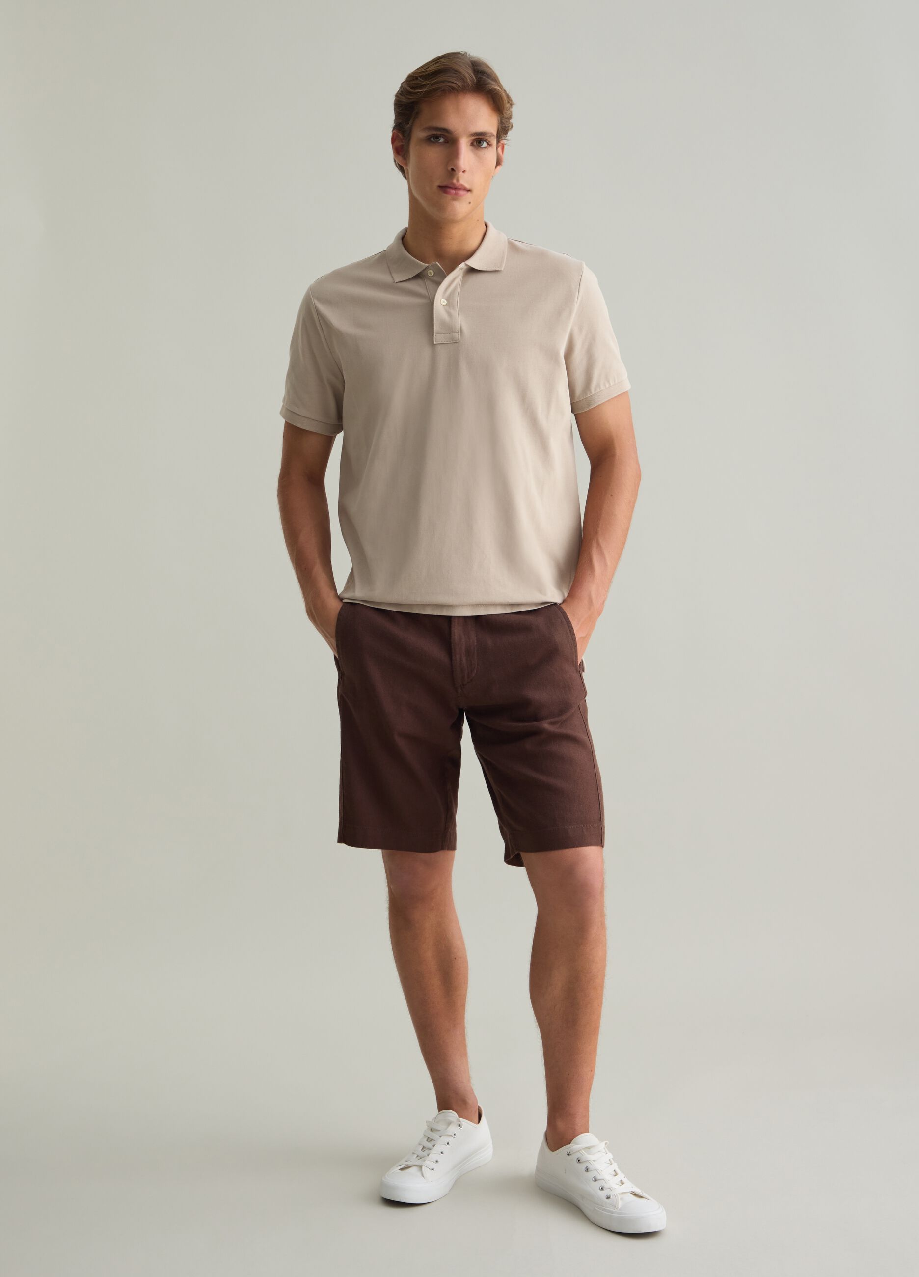 Polo da uomo in puro cotone Supima beige regular fit