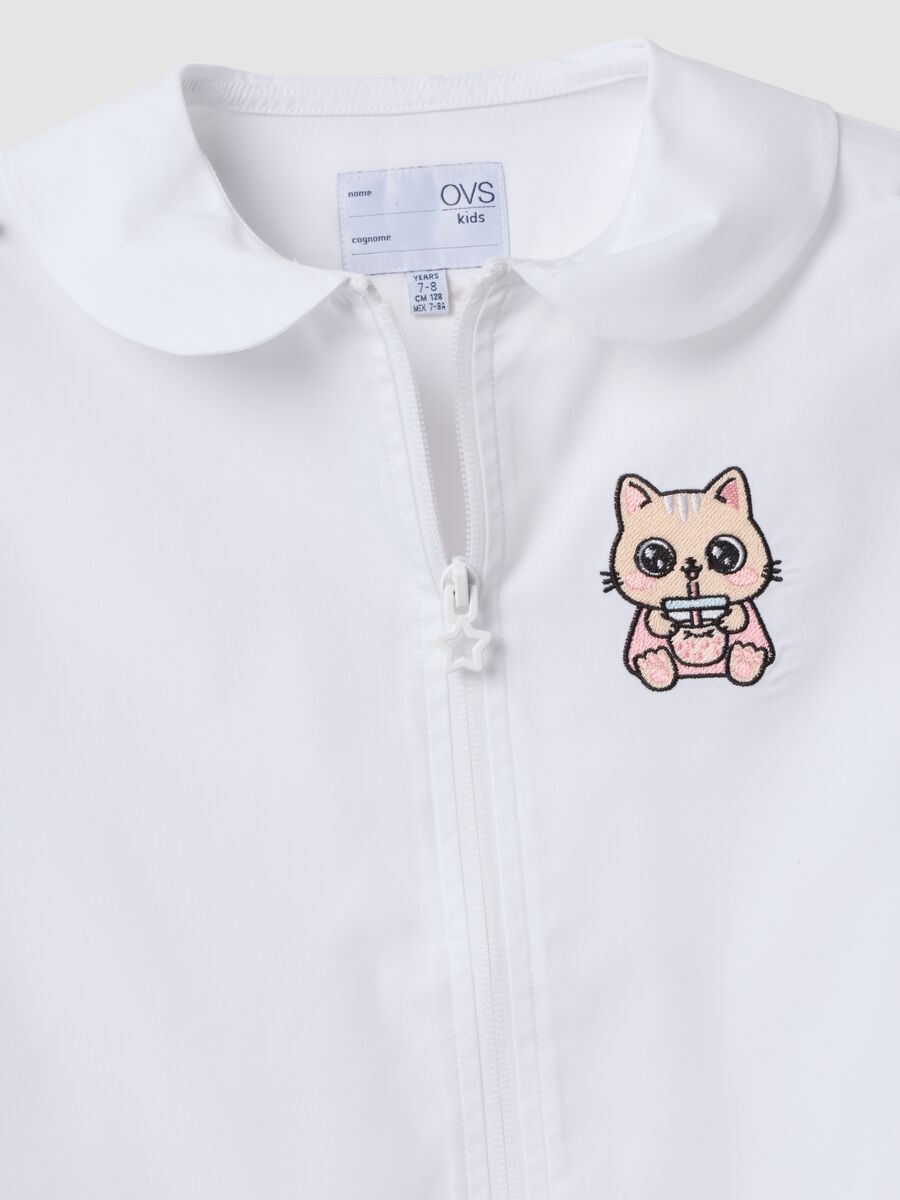 White girls&rsquo; school apron with zip and kitten embroidery_2