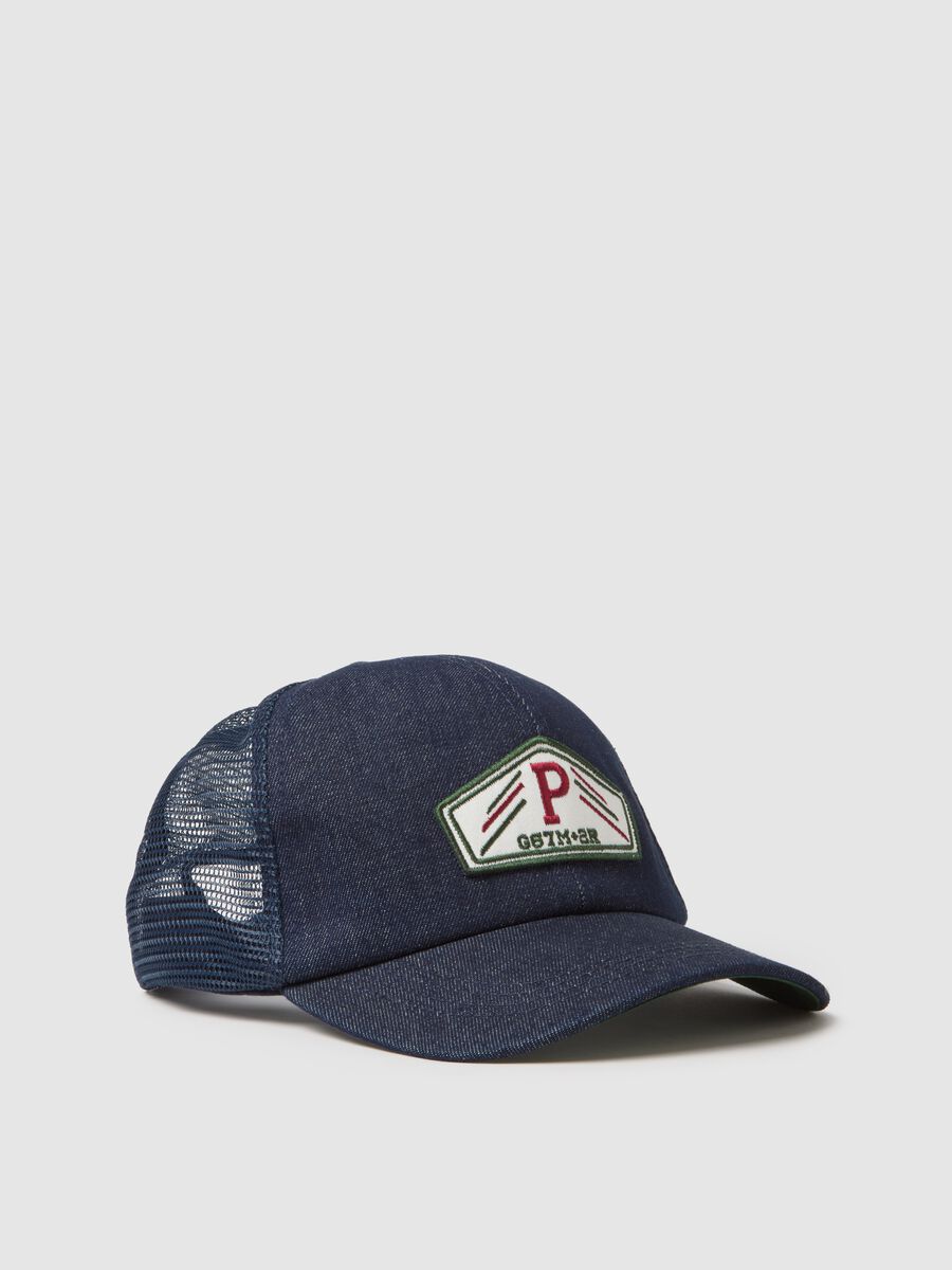 Blue pure cotton cap with adjustable visor and patch_0