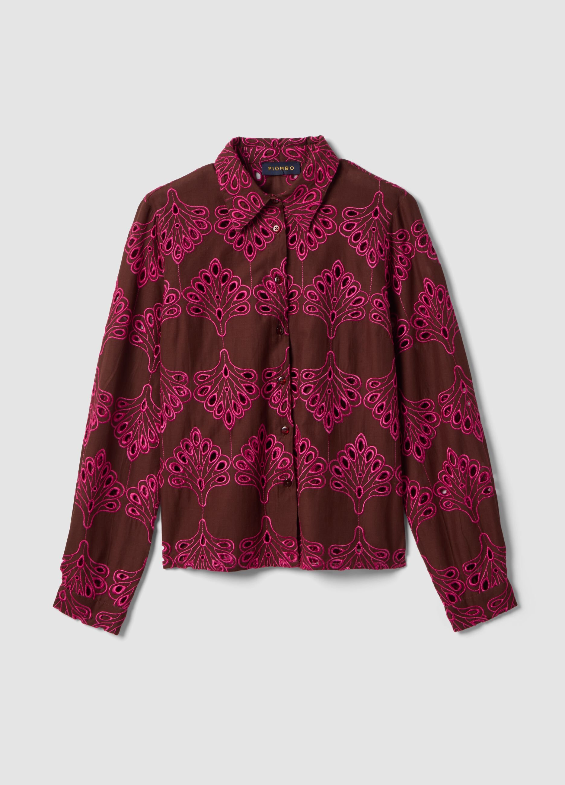 Multicolour pure cotton shirt with broderie anglaise embroidery, regular fit