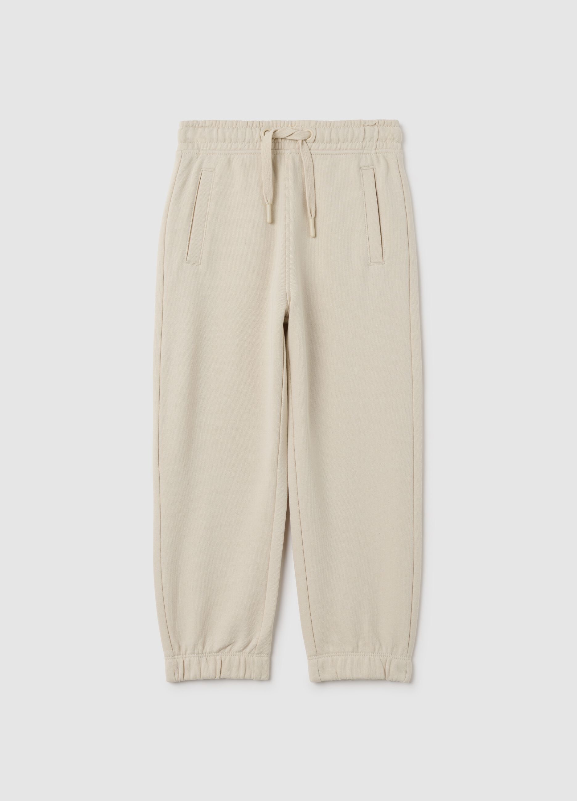 Pantaloni da bambino in puro cotone beige regular fit