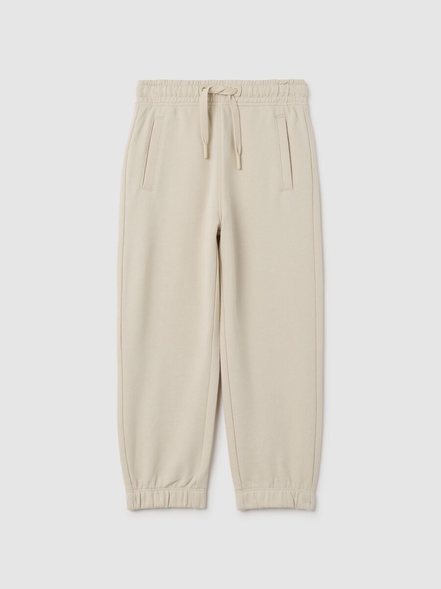 Pantaloni da bambino in puro cotone beige regular fit_0