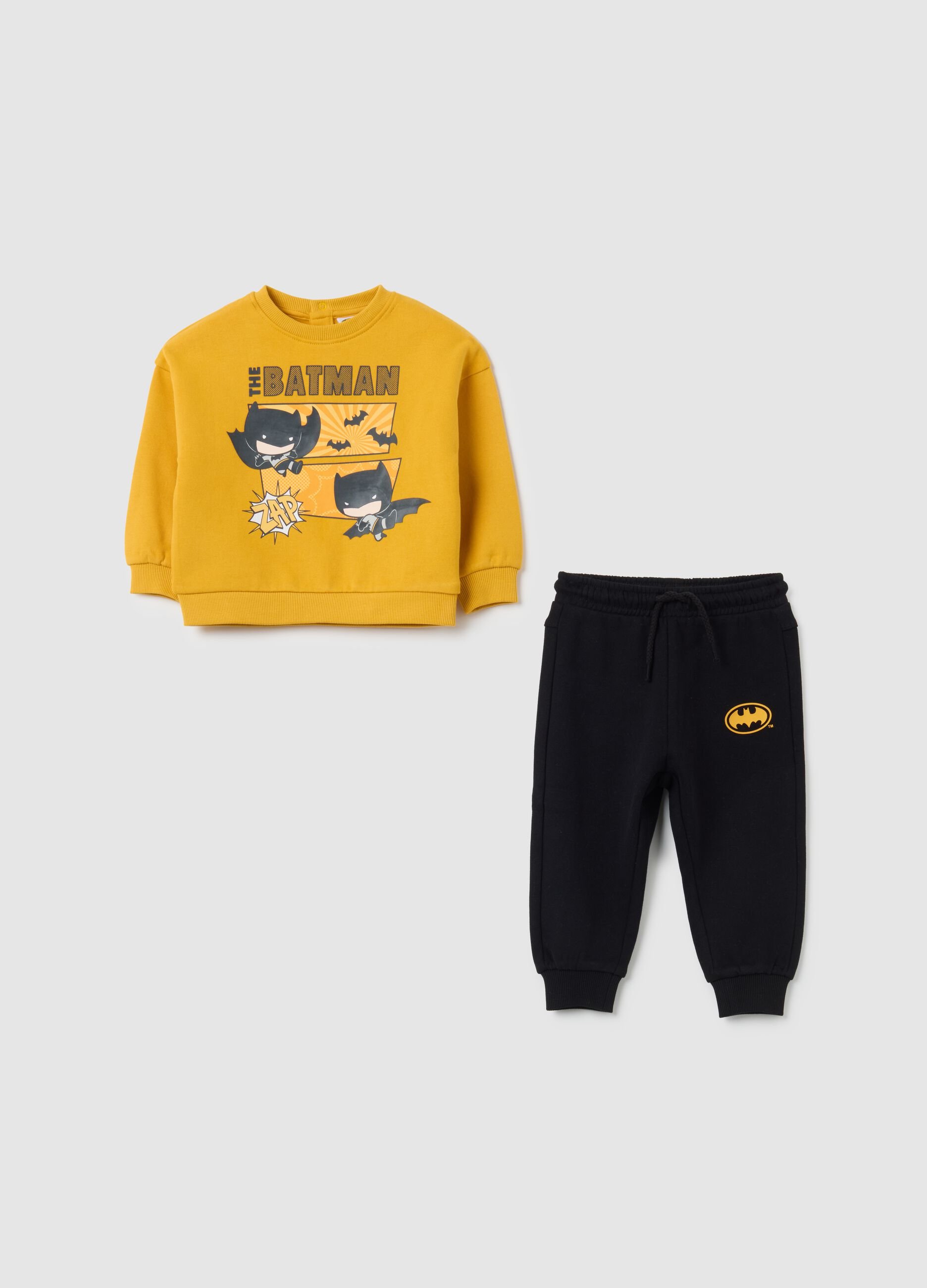 Completo da bambino in puro cotone giallo regular fit con stampa Batman