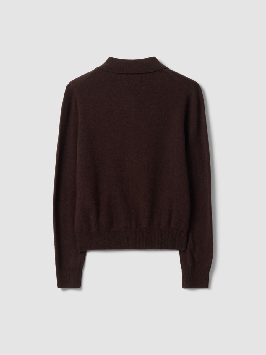 Brown pure wool cardigan with polo collar, regular fit_2