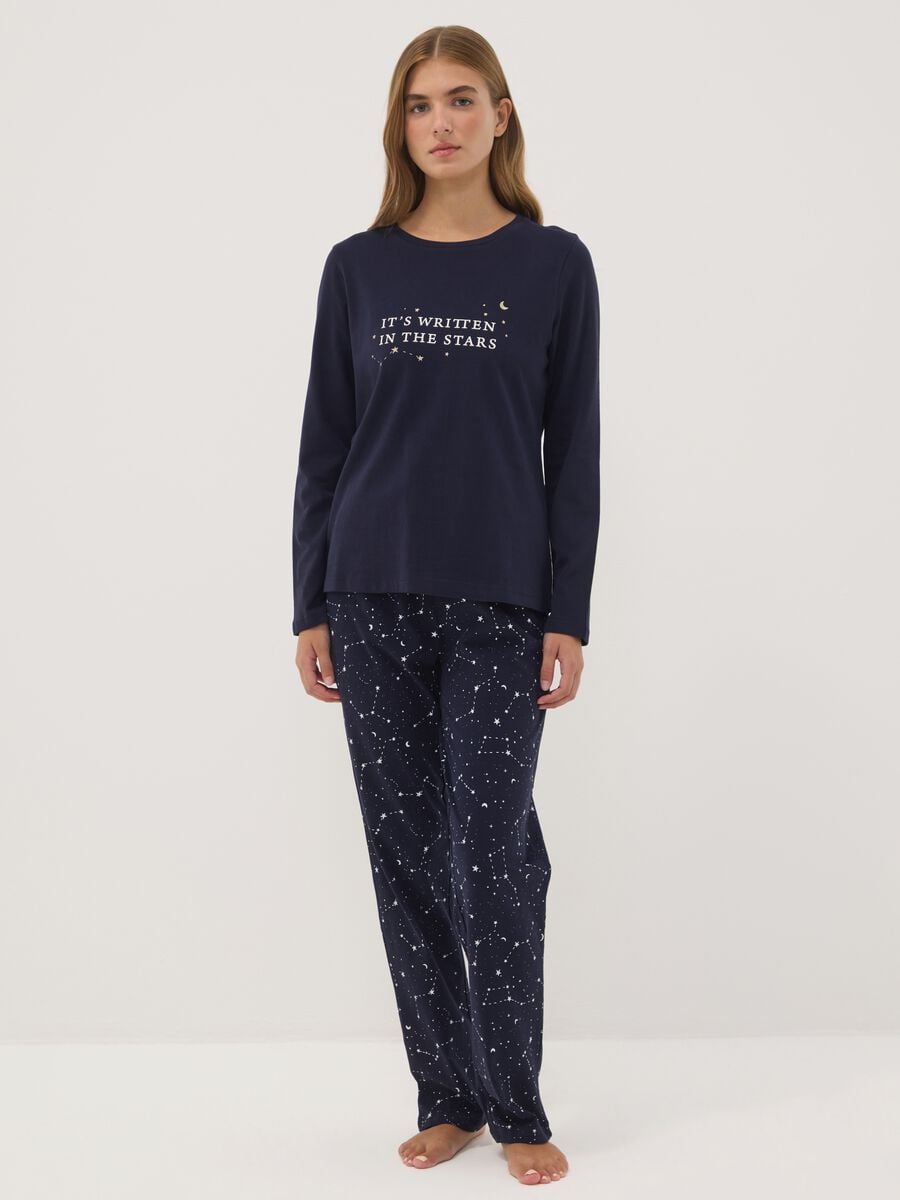 Blue pure organic cotton crew-neck pyjamas_0