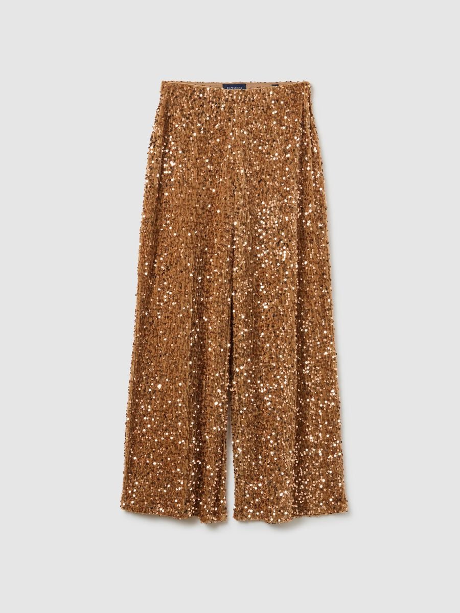 Beige Palazzo Trousers with Sequins_4