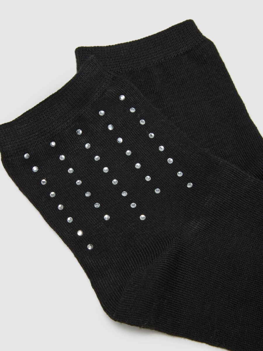Calzini in tessuto nero con strass_2
