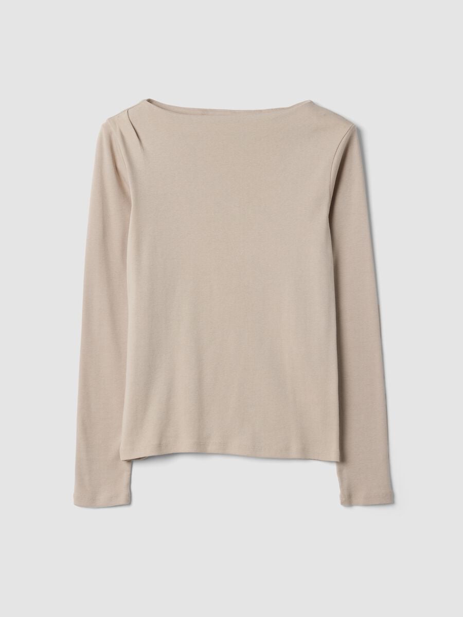 T-shirt beige in puro cotone con girocollo_4