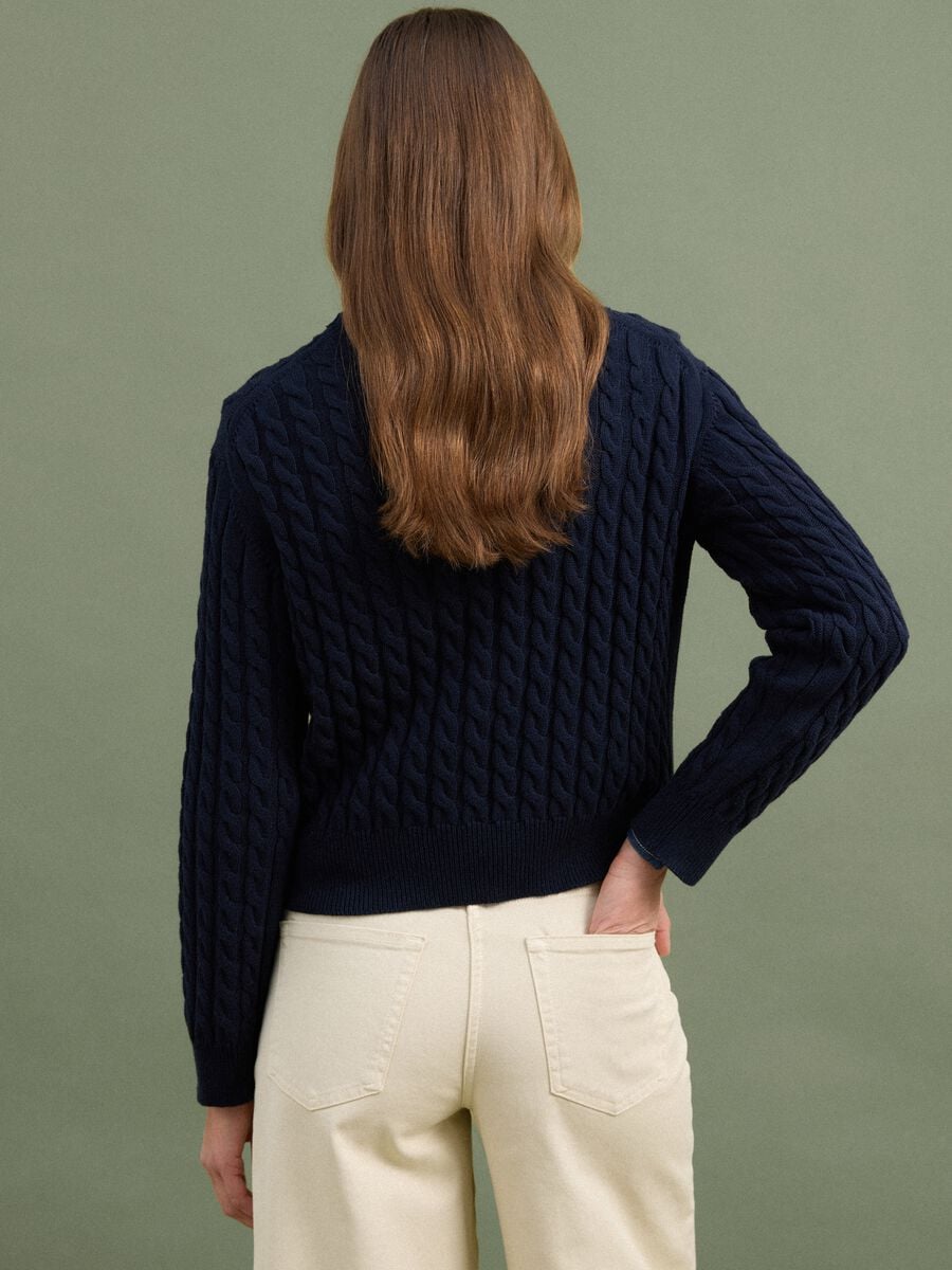 Maglia blu girocollo in puro cotone a trecce regular fit_3
