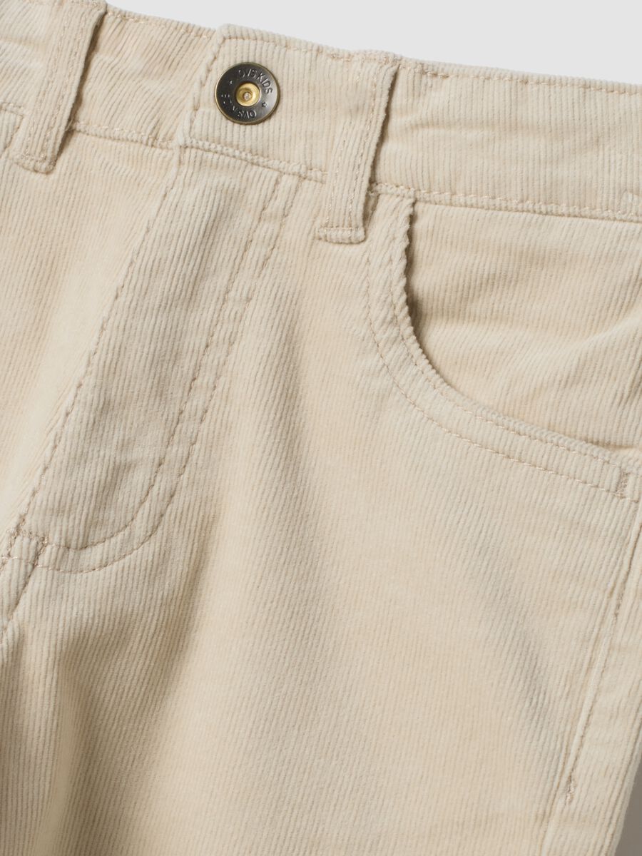 Pantaloni beige in cotone elasticizzato a coste_2
