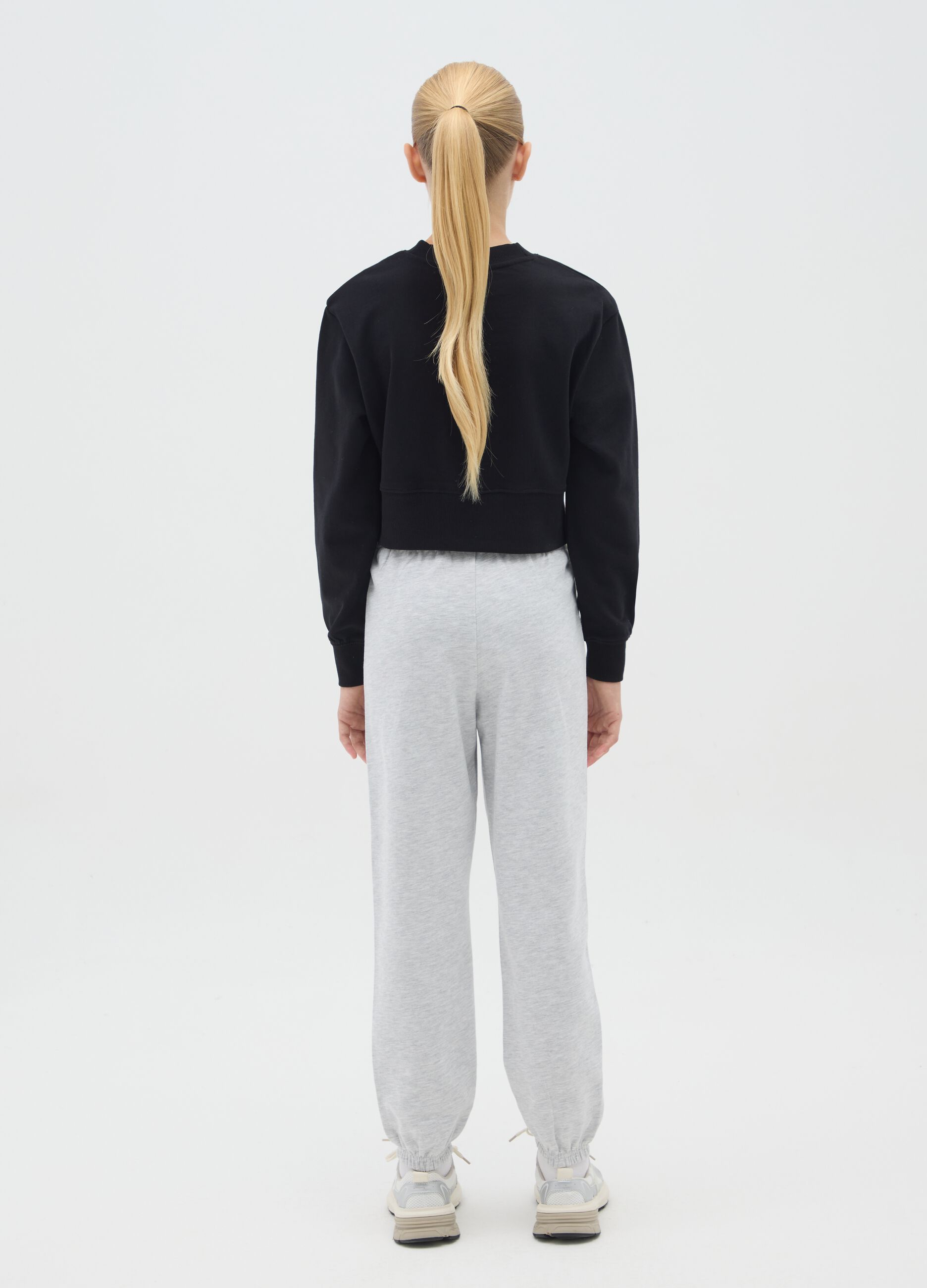 Girls' regular fit grey cotton jogger trousers