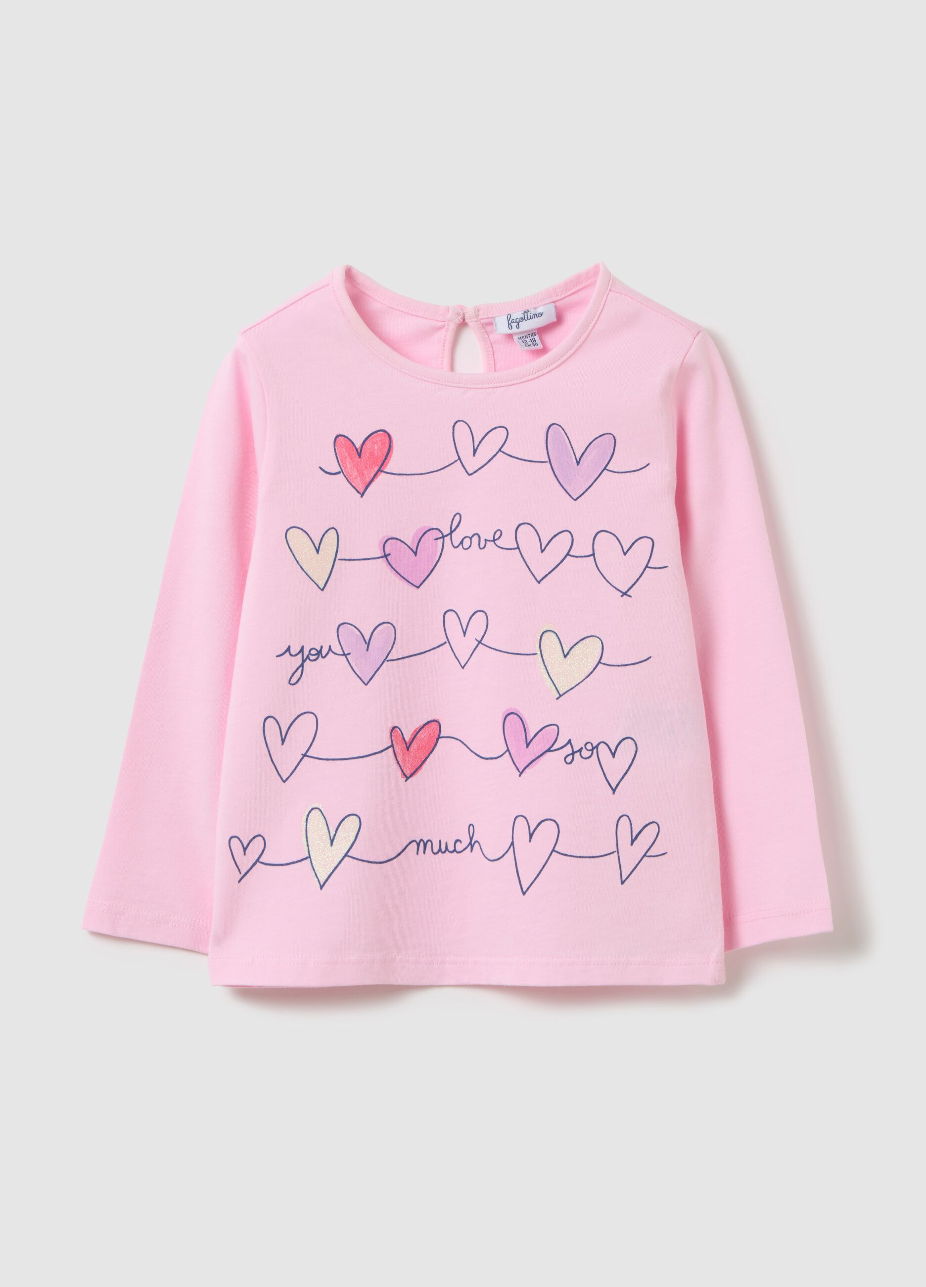 Maglia da bambina in puro cotone rosa con cuori