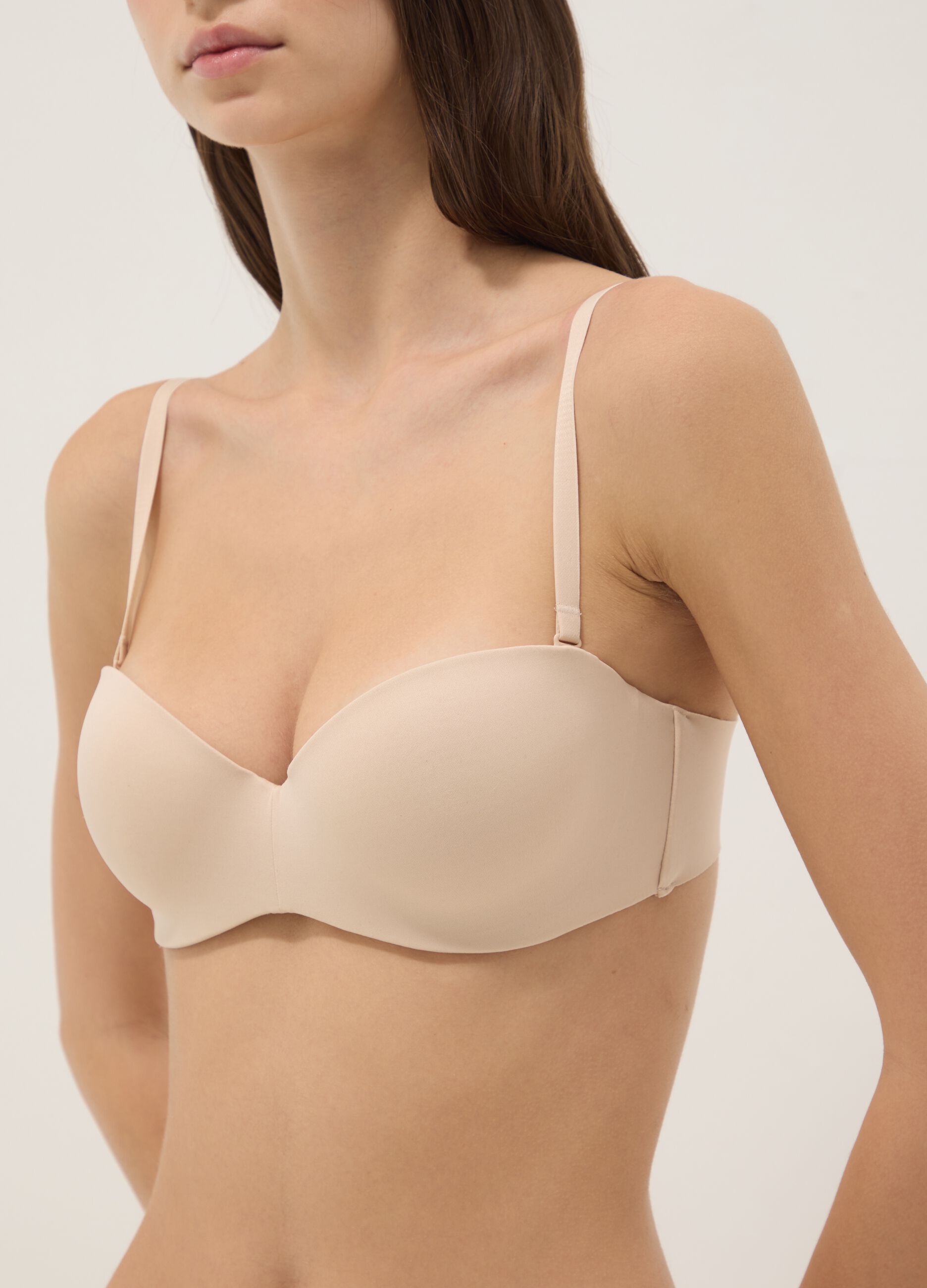Beige balconette bra with removable padding