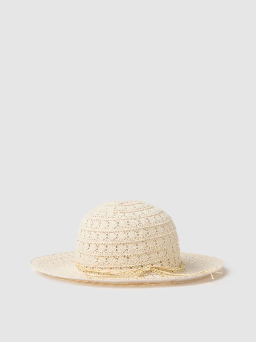 Women's beige cotton blend hat with relaxed brim_1