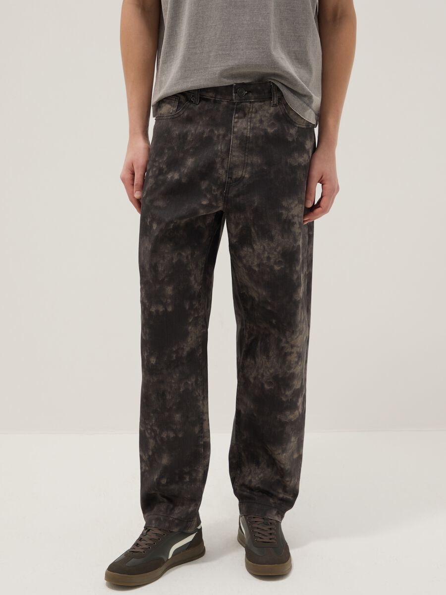 Pantaloni baggy in puro cotone multicolor tie dye_1