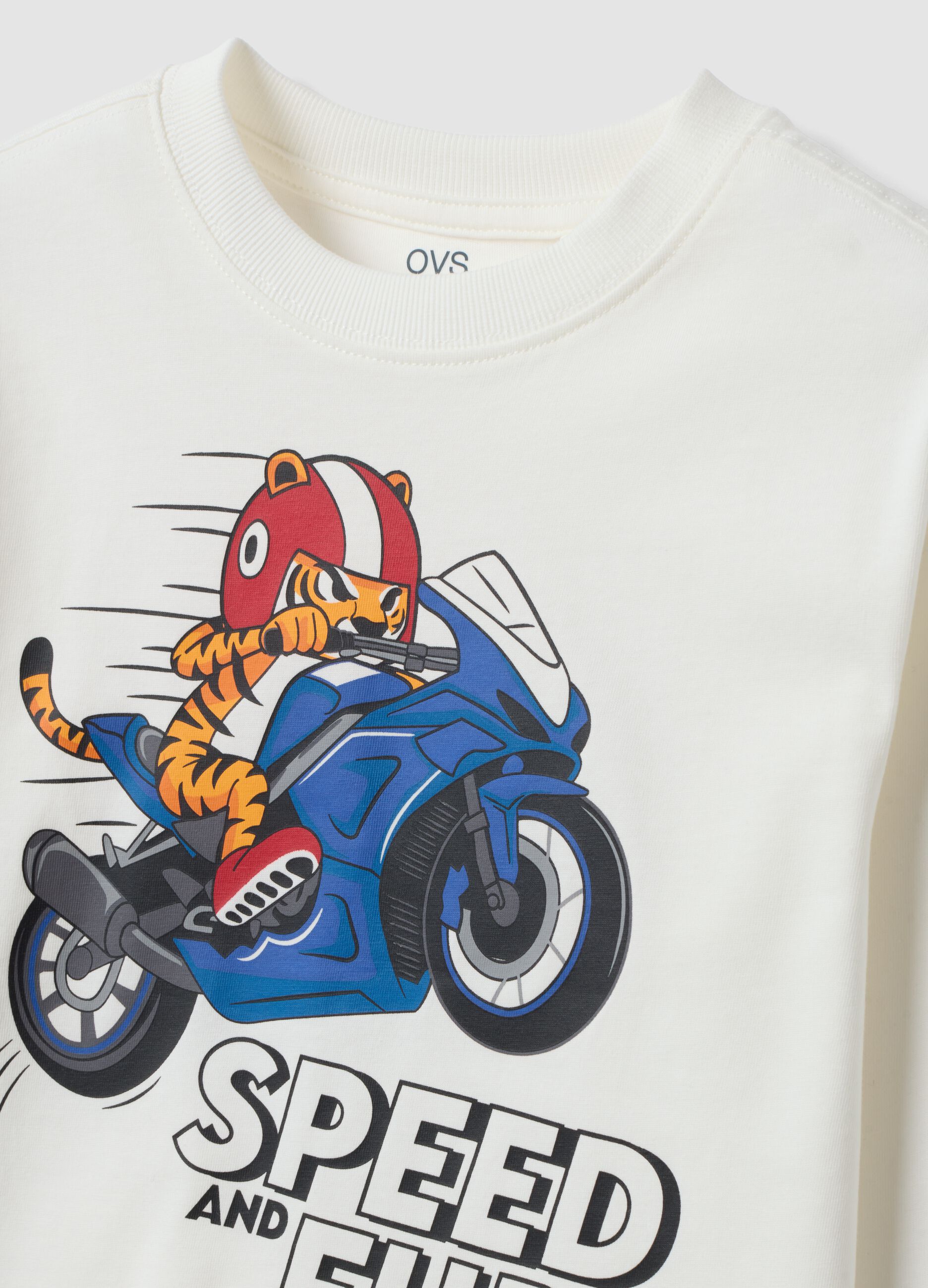 T-shirt bianca in puro cotone con stampa tigre over fit per bambino
