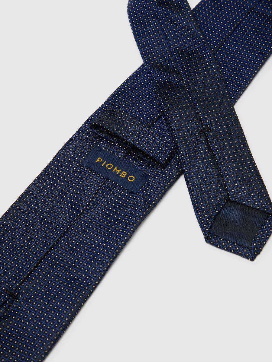 Blue pure silk tie with micro dot pattern_1