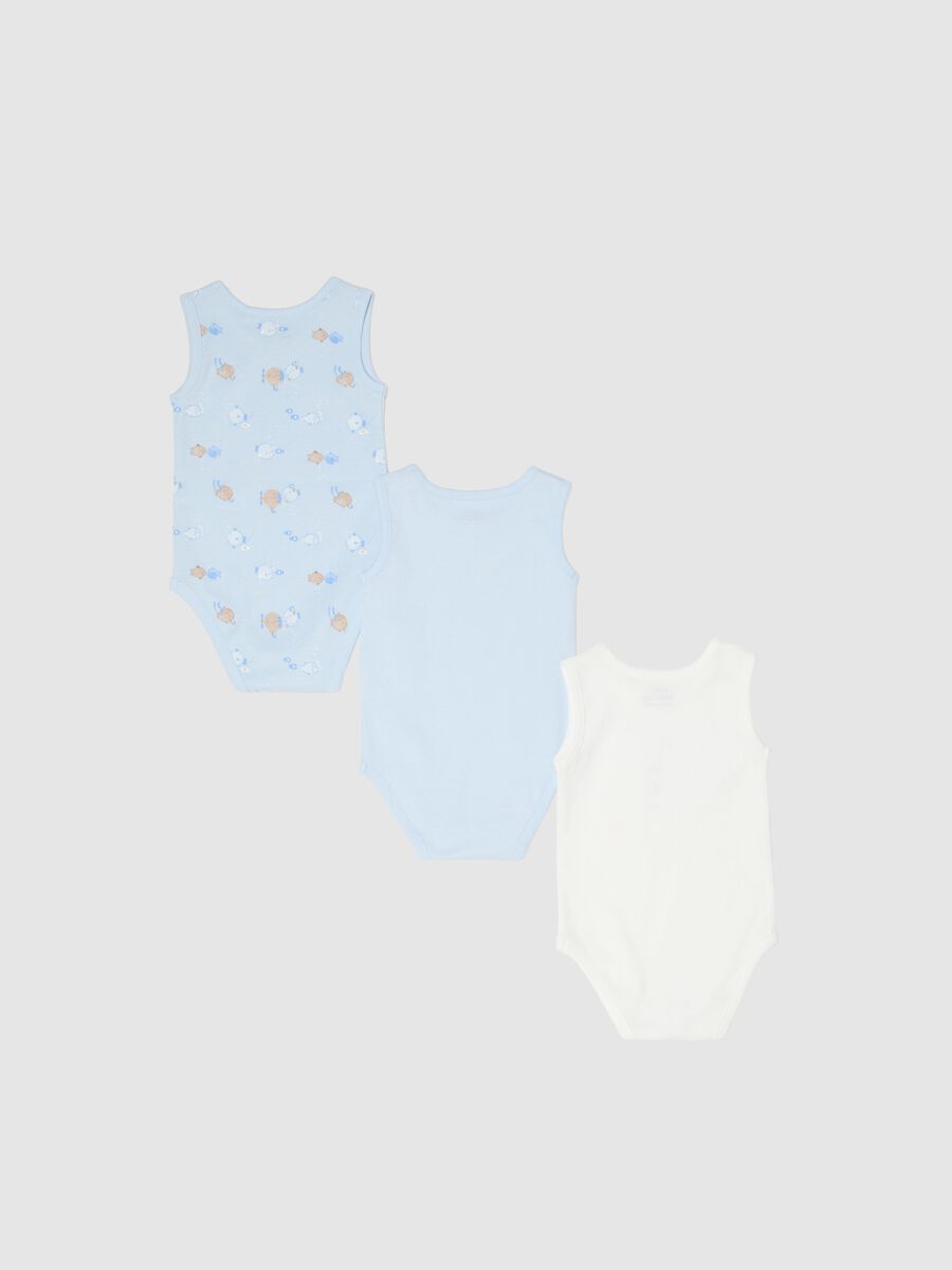 Tripack body senza maniche in puro cotone multicolor da neonato_1