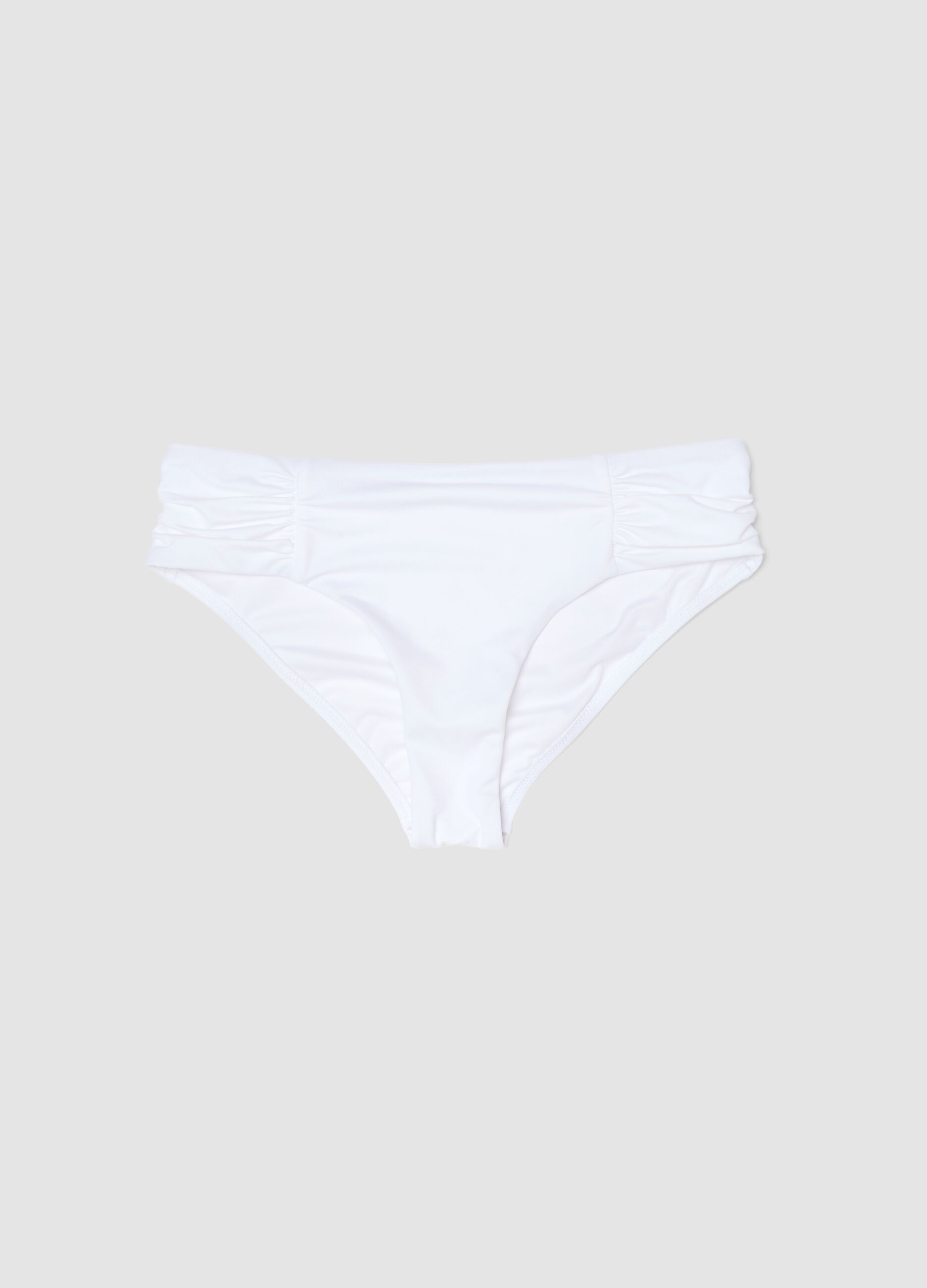 White stretch bikini bottoms with ruched details, regular fit