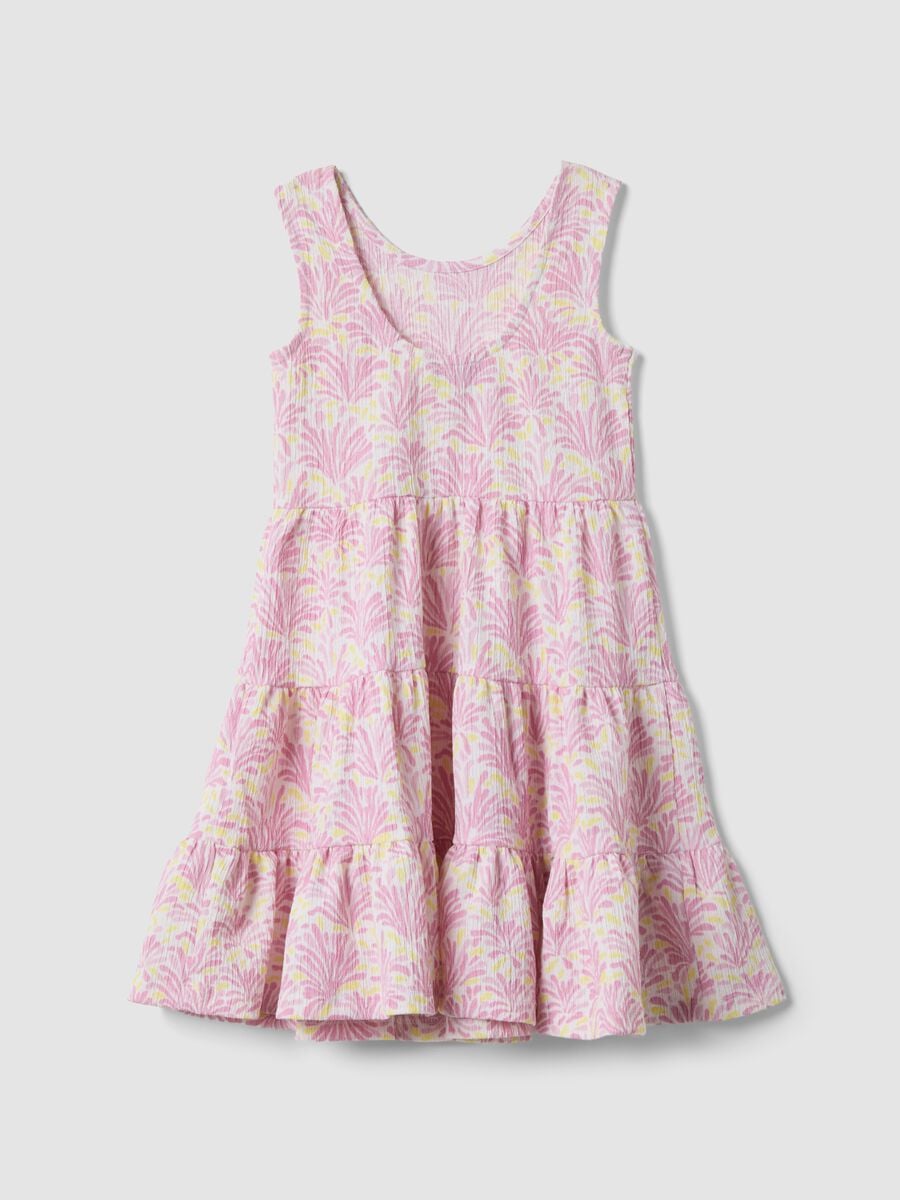 Abito smanicato rosa in tessuto elasticizzato con stampa floreale per bambina_1