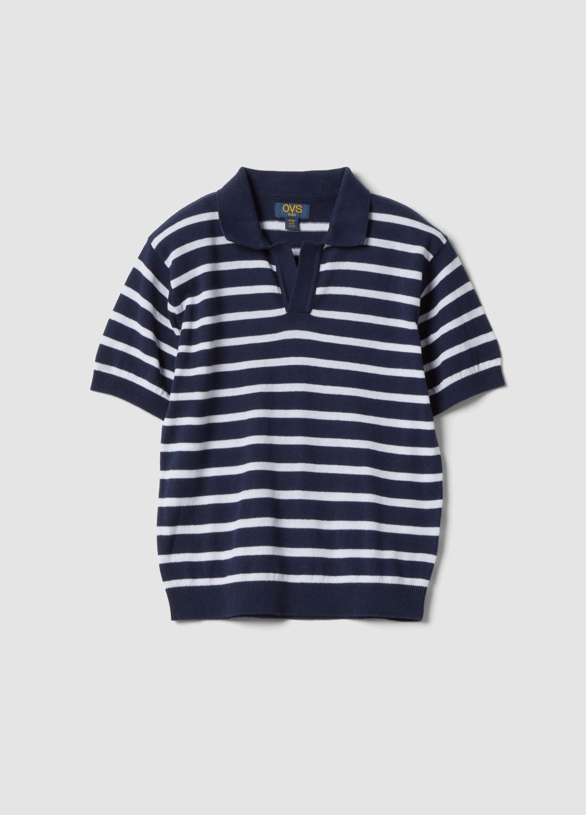 Blue striped pure cotton polo shirt