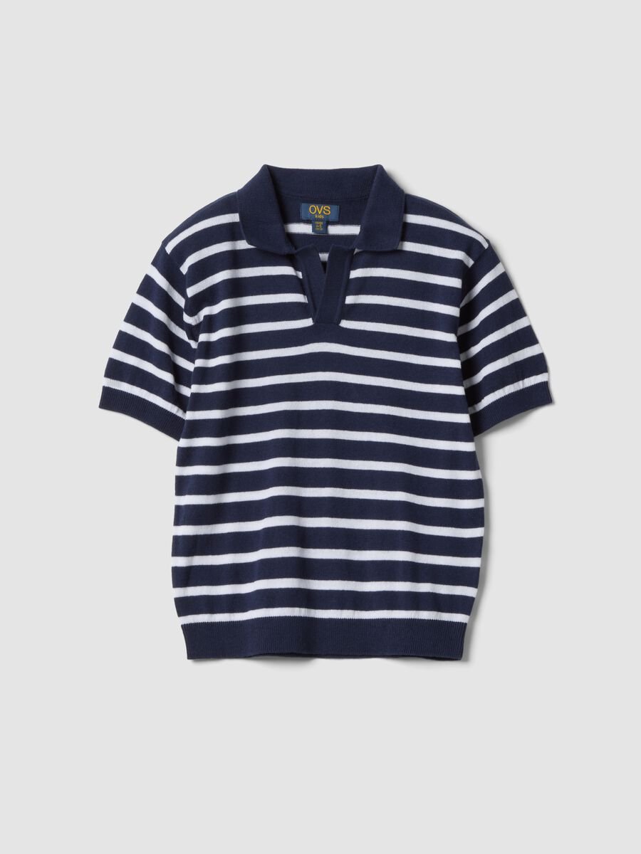 Blue striped pure cotton polo shirt_0